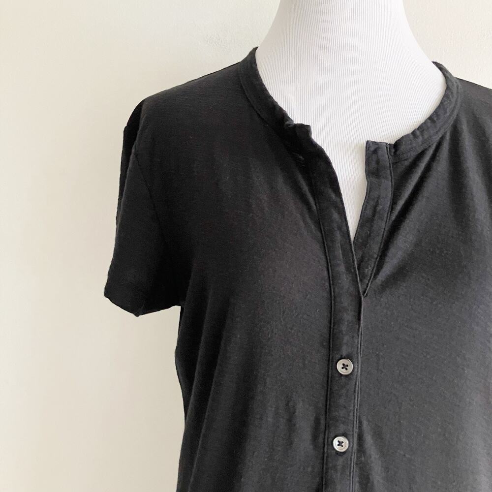 Standard James Perse Size 2 Dress Black Short Sleeve Shift Midi Buttons Spring - Picture 3 of 8